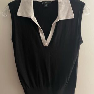 Ann Taylor Black Sleeveless Ribbed Polo sweater vest
